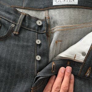 Gustin Men's Black & White Herringbone Slim Straight Jeans